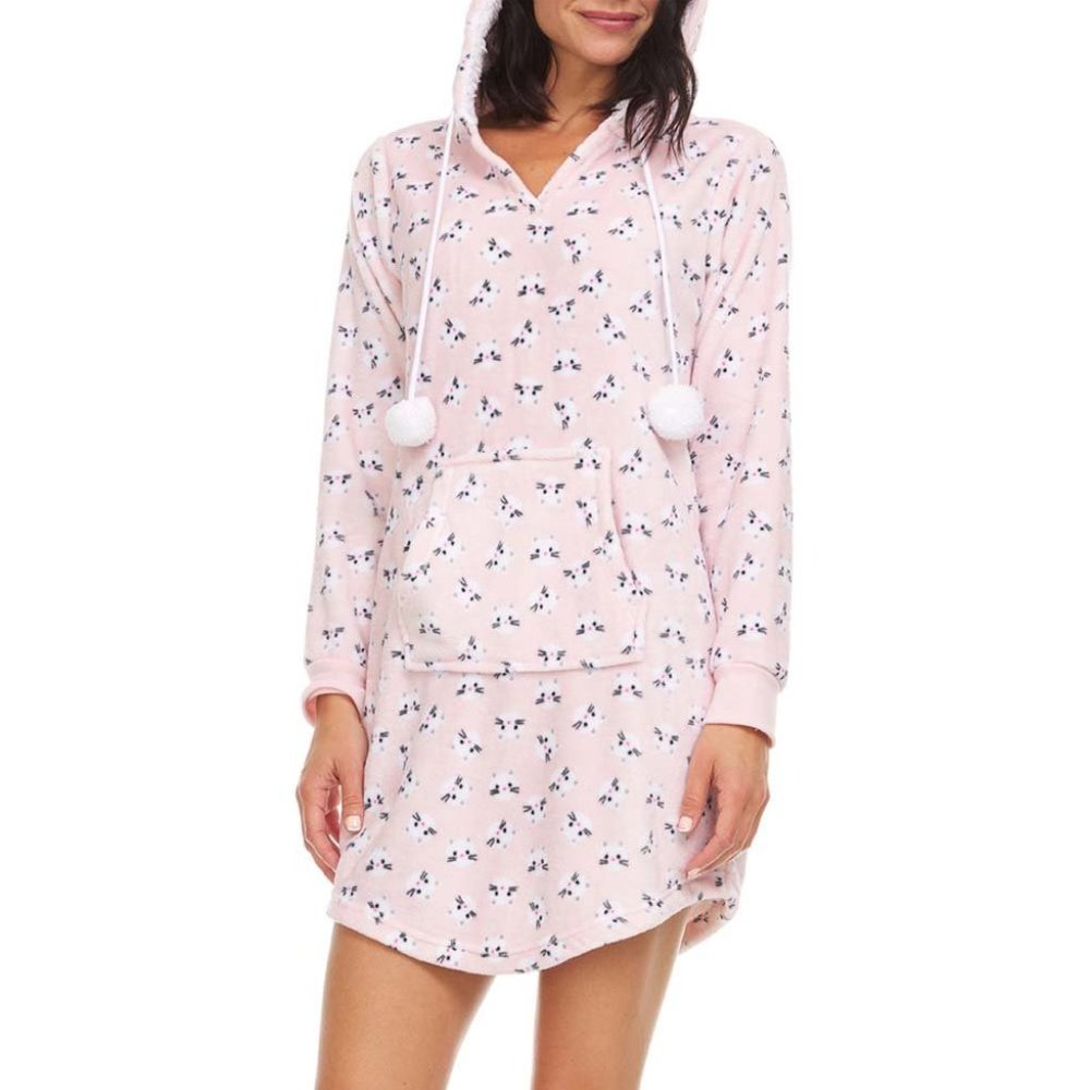 NWT  Cats Dream On Kangaroo-Pocket Hooded Nightgown  - Large